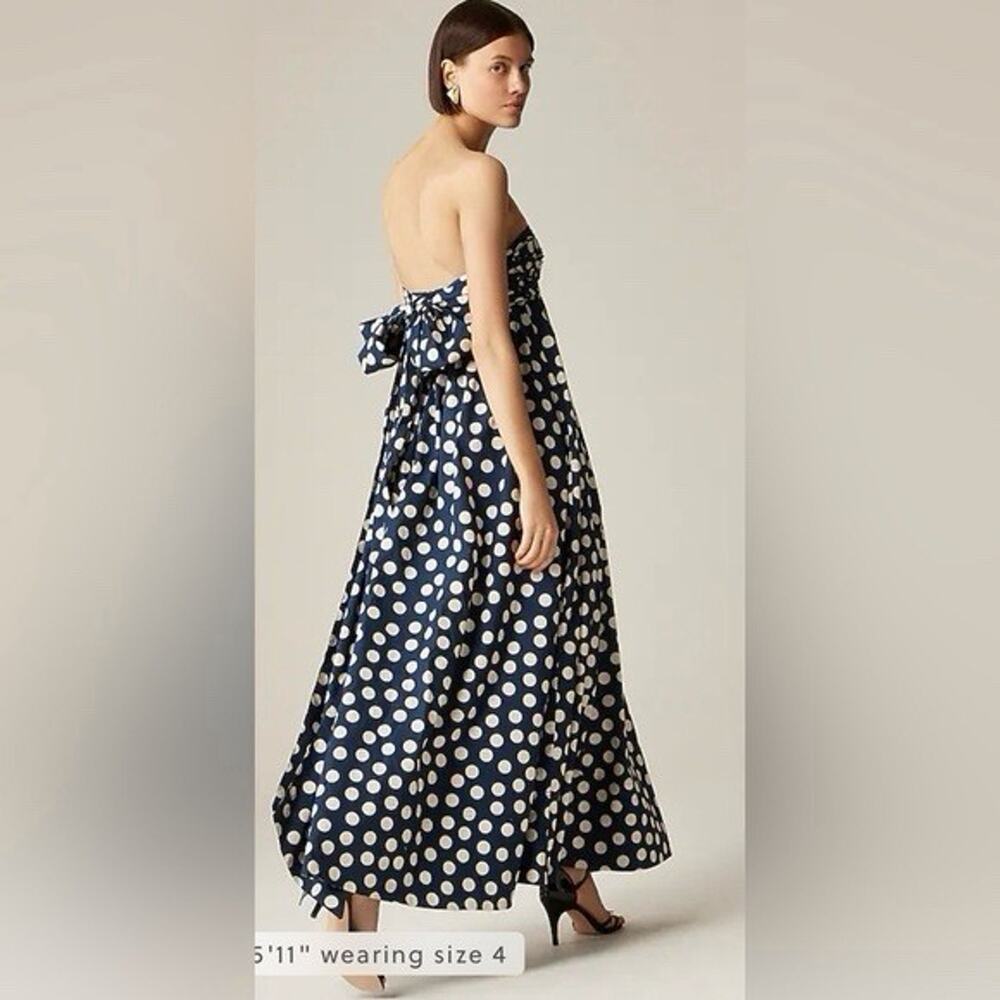 J. Crew Collection Strapless Bow-back Maxi Dress Navy PolkaDot Size 6 - Picture 5 of 6